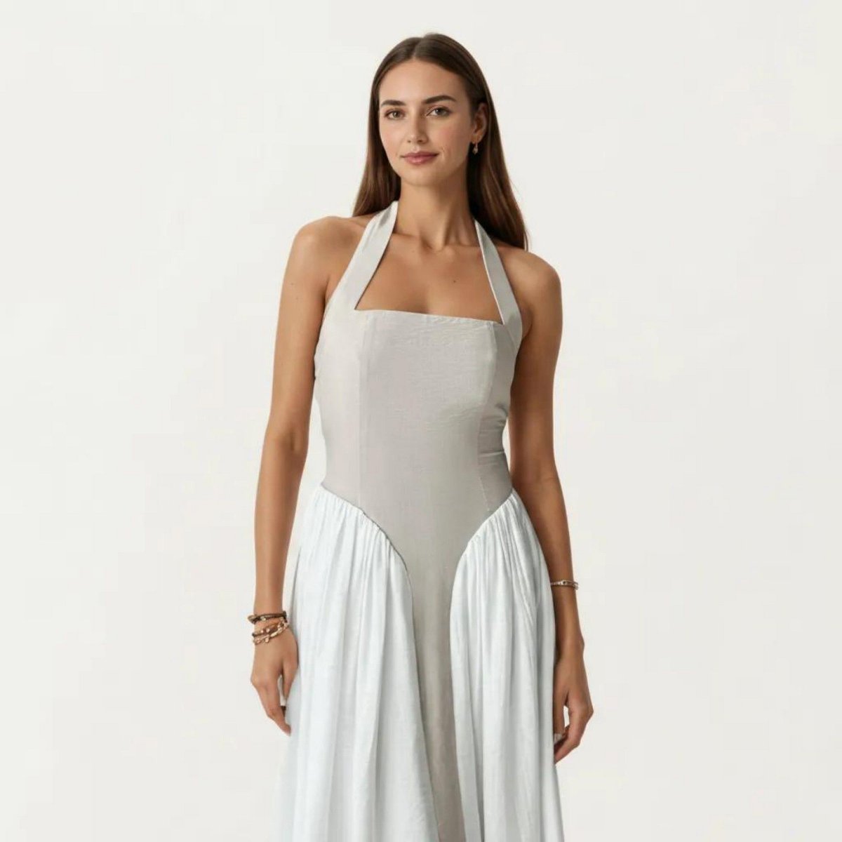Женские платья Anna-Kaci Women's Color Block Halter Neck Smocked Back Maxi Dress - Light Beige, Small — фото 3