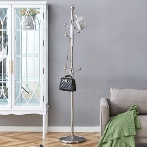 SEVOBAL Stainless Steel Coat Rack with Solid Wood Bracket Detachable Design for Modern Home Storage, Silver, 14"*14"*72" - 1 of 4