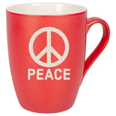 100 North Crimson Red Metallic Finish, 10 Ounce, Comfortably Fits Your Hands, New Bone China Coffee Tea Cup Mug, Peace Sign