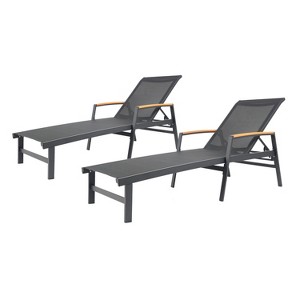 GDFStudio Edan Outdoor Aluminum and Mesh Chaise Lounge, Black - 1 of 4