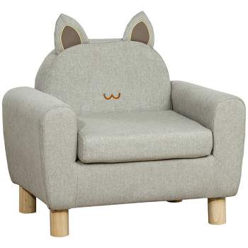 Qaba Kids Sofa, Toddler Armchair and Couch with Cat Ear Backrest and Wooden Legs Preschool, Bedroom, Kindergarten, Gray