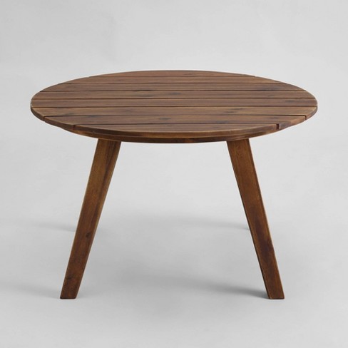 Slat Top Round Outdoor Coffee Table, Dark Wood Circle Coffee Table