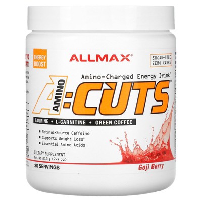ALLMAX A:CUTS Amino-Charged Energy Drink, Goji Berry - 210 g - with Caffeine, Green Coffee Extract, L-Carnitine & 2000 mg of Taurine - Sugar & Gluten