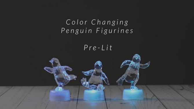 Northlight LED Lighted Color Changing Penguin Acrylic Christmas Decorations - 4" - Set of 3, 2 of 9, play video