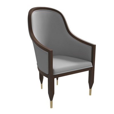 LeisureMod Dining Chair Upholstered in Leather Ripple Back Design with Rubberwood Frame and Legs with Gold Accents Elara Collection