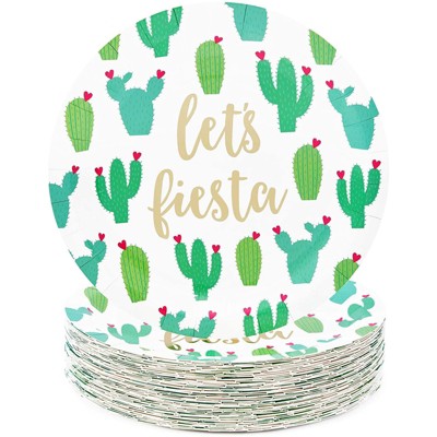 Sparkle and Bash 48Pcs Let's Fiesta Cactus Disposable Paper Plates 9" for Cinco De Mayo Party