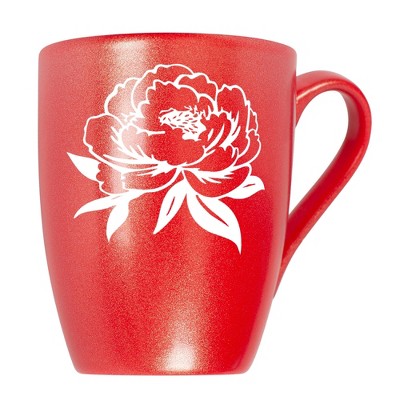 Elanze Designs Botanical Floral Nature Coffee Cup Mug 10 Ounce Ceramic With Shimmery Metallic Finish Elegant Minimalist Peony Flower Silhouette