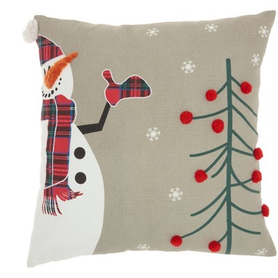 18"x18" Christmas Snowman with Tree Christmas Square Throw Pillow Natural - Mina Victory