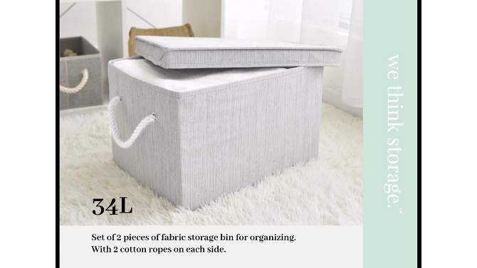 WeThinkStorage 2pk 34L Foldable Organizing Storage Bin with Rope Handle and Lid, 6 of 8, play video