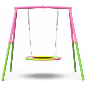 BABYYER Flying Saucer Swing Set, with Heavy Duty Full Steel A-Frame Stand, 440 lbs Capacity, Outdoor Playground Equipment for Kids and Adults - 1 of 4