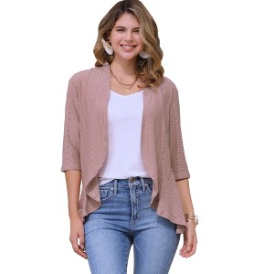 INSPIRE CHIC Women's 3/4 Sleeve Dressy Neck Ruffle Open Front Casual Eyelet Cardigans - 1 of 4