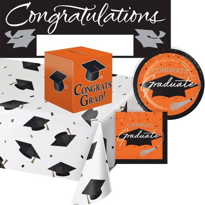 Creative Converting Graduate School Spirit Orange Tableware and Decor Kit 18ct