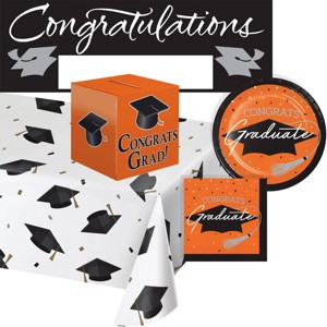 Creative Converting Graduate School Spirit Orange Tableware and Decor Kit 18ct - 1 of 4