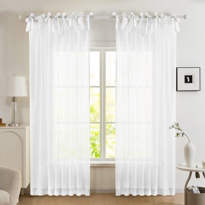 Deconovo Tie Top Textured Sheer Curtain Panel Light Filtering