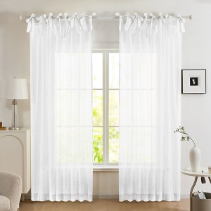 Deconovo Tie Top Textured Sheer Curtain Panel Light Filtering - 1 of 4
