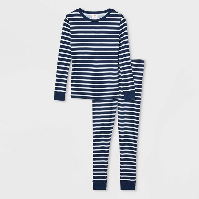 Kids' Striped 100% Cotton Tight Fit Matching Family Pajama Set - Navy 4