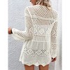 Coolmee Women's Cardigan Tie Front Shrug Midweight Knit Hollow Out Long Sleeve Cardigan - 4 of 4