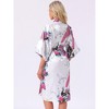 INSPIRE CHIC Women's Midi Robe Silky V-Neck Floral Print Sleepwear Bachelorette Robe Soft Nightgown - 4 of 4