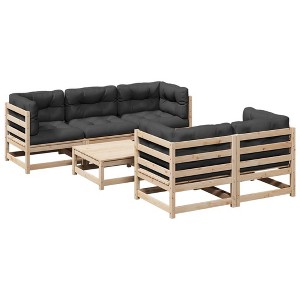 vidaXL Patio Sofa Set - Modular Outdoor 6 Piece Lounge - Solid Pine Wood - Cushions Included - Anthracite - 1 of 4