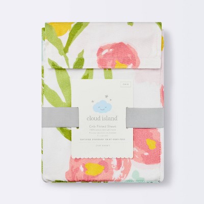 White Cotton Floral Percale Toddler Crib Sheet