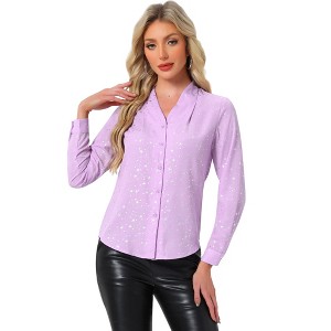 INSPIRE CHIC Women's Metallic Vintage Long Sleeve Gilding Shiny Dots Stars Top - 1 of 4
