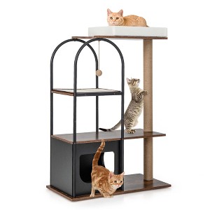 Costway 47" Large Cat Tree Tower with Top Perch Cat Bed Cat Condo Scratching Posts Indoor Black/White - 1 of 4