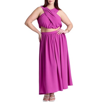ELOQUII Women's Plus Size Flowy Printed Maxi Skirt