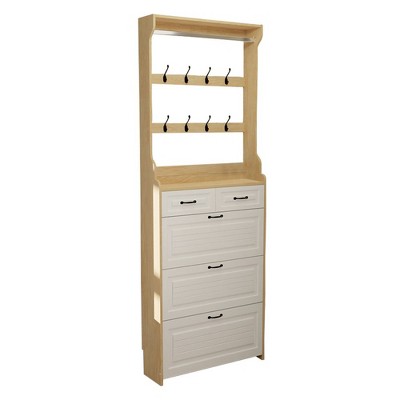 Shoe Storage Cabinet for Entryway, Slim Shoe Cabinet with 3 Flip Doors, 2 Drawers and Hanger, Freestanding Shoe Rack Organizer