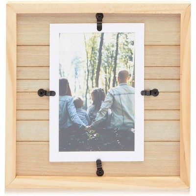 Farmlyn Creek Wall Mounted Brown Wooden Picture Frame for 4 x 6 Inch Photos (9 x 9 in)