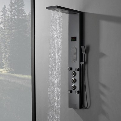 Matte Black LED Shower Panel with Brass Jets and Handheld