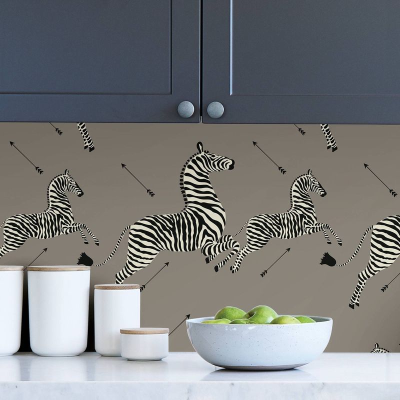 Brewster Zebra Safari Scalamandre Self Adhesive Wallpaper Gray, 5 of 8