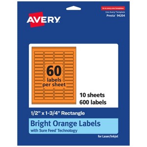 Avery Bright Orange Paper Labels, 0.5" x 1.75" Rectangle - 1 of 4