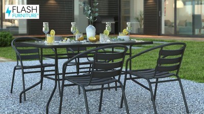 Modern Elegance 55" Black Metal & Glass 4-Person Patio Dining Set
