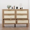 6 Drawers Dresser Mid Century Modern Dresser Wooden Burlap Dressers, Storage Cabinet, Boho Wide Dresser & Chest of Drawers for Bedroom, Living Room - 4 of 4
