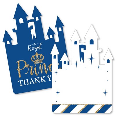 Big Dot of Happiness Royal Prince Charming - Shaped Thank You Cards - Baby Shower or Birthday Party Thank You Note Cards with Envelopes - Set of 12