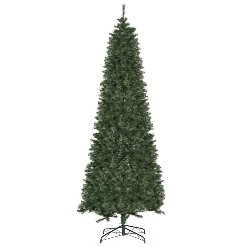 HOMCOM 8 FEET Pine Artificial Christmas Tree, Slim Pencil Xmas Tree with 952 Realistic Branches, Steel Base, Auto Open, Green, 4 of 7