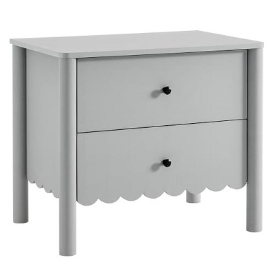 Modway Emmeline Scalloped 2-Drawer Nightstand in Light Gray