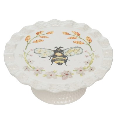 VIP Dolomite 8.25 in. White Honey Bee Tea Company Cake Stand