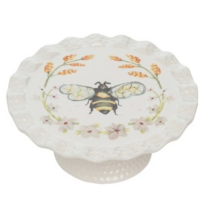 VIP Dolomite 8.25 in. White Honey Bee Tea Company Cake Stand - 1 of 2