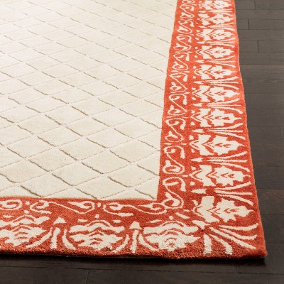 Coral and Beige Hand-Knotted Synthetic Rectangular Area Rug, 3' x 5'