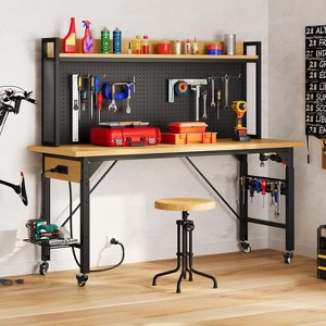 48in Adjustable Workbench, Heavy Duty Wooden Desktop Rolling Workbench with pegboard,Hooks,Shelf, Load Capacity 2000 lb, for Garage, Workshop, Home - 1 of 4