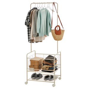 Metal Laundry Cart with Hanging Rack & Storage Shelves | 3-In-1 Rolling Hamper with Wheels - 1 of 4