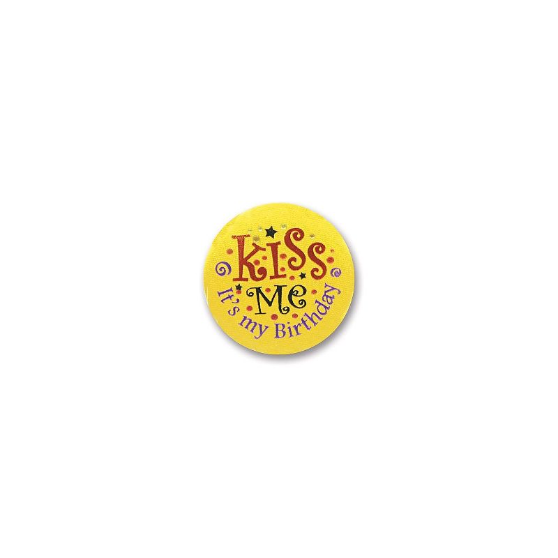 Beistle 2" Kiss Me It's My Birthday Satin Button Yellow 6/Pack BN058, 1 of 2