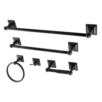 5pc Serano Bathroom Accessory Set Black - Kingston Brass: Includes Towel Bar, Tissue Holder, Hook