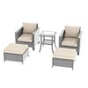 Sonkuki 5 Pieces PE Rattan Furniture Set with Side Table, Patio Chair with Washable Cushion, Ottomans for Balcony, Porch and Yard - 2 of 4