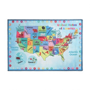 Map Non-Slip Kids Playroom Nursery Washable Indoor Area Rug by Blue Nile Mills - 1 of 4