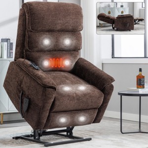 Electric Power Lift Recliner Armchair with Heat and Massage, Dual Motor Chenille Reclining Chairs with Infinite Position, Remote Control - Koiai - 1 of 4