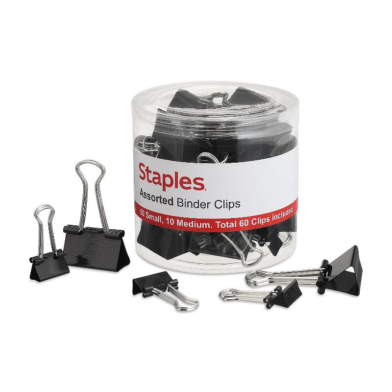 Staples Metal Binder Clips Black Assorted Capacities 15339, 1 of 6