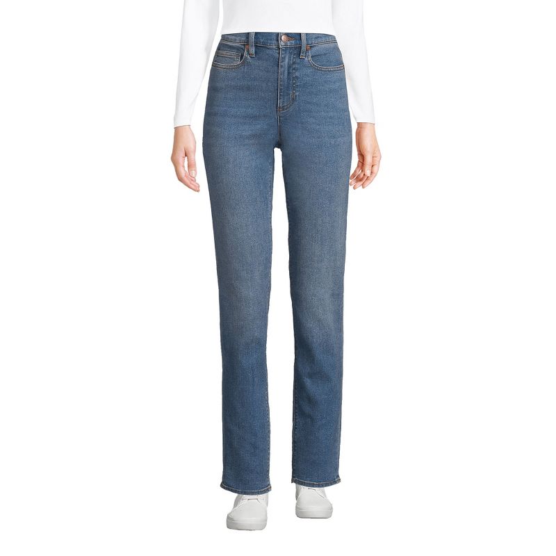 Lands' End Women's Recover High Rise Straight Leg Blue Jeans, 1 of 6