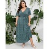Plus Size Short Sleeves Wrap Maxi Dress V Neck High Waist Ruffle Casual Summer Belt Dress - 3 of 4